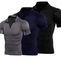 Rashguard Sporting Fitness Shirt Kompression Lauf Reißverschluss dehnbarer T -Shirts Bodybuilding Fitnessstudio Kurzarm Basketballhemden 220628