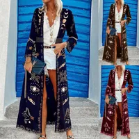 Women's Trench Coats Herfst Bohemian Long Cardigans Damesmode Print Slanke mouwjas Jurk voor Lugentolo