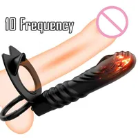 Sex Toy Massager Vibrator 10 Frekvens Dubbel penetration Anal Plug Dildo Butt Vibratorer för kvinnor Män band på penis vagina leksaker
