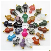 Charms Jewelry Findings Components Mix Natural Stone Quartz Crystal Amethyst Agates Aventurine Mushroom Pendant For D Dhgve