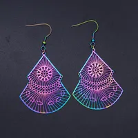 Dangle & Chandelier Super Unique Rainbow Color Stainless Steel Fashion Geometric Fan Drop Earring For Women Trendy JewelryDangle