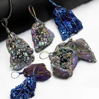 Charms Wrap Rainbow Titanium Crystal Agate Druzy Quartz Geode Pendant Bead JewelryCharms