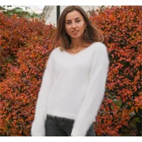Women Ladies Sweaters and Pullovers Pure 100% Mink Cashmere Knitted Pullover Angora Fluffy JNS002 201223