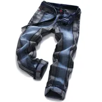 Men&#039;s Jeans Casual Biker Pants Designer Splice Patchwork Slim Skinny Blue Plus Size 38 40 Drop
