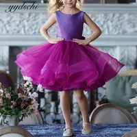 Girl's Dresses Purple Flower Girl Beading Ball Gowns Elegant Tulle Backless Princess Kids Pageant Gown For Weddings VestidosGirl's