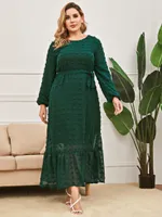 Plus Size Sukienki 2022 Moda Summer Sundress Kobiety Z Długim Rękawem Green Lace Party Dress Abaya Dubaj Muzułmańska Odzież islamska