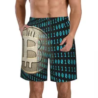 Мужские шорты монеты криптовалюта трехмерная мужская сетчатая сетчатая сетчатая сетка пляжные брюки с карманами купальники летние отдыха