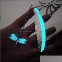 Bookmark Desk Accessories Office School Fournitures Business Industrial Kawaii Sier Metal Feather Bookmarks Lumineux Dragonfly Butterfly pour