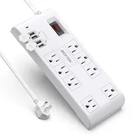 Stock US EK 8 outlet enchufe Protector Power Strip con 4 puertos USB, 5V 4.2A, Cable de extensión de servicio pesado de 6 pies A011979