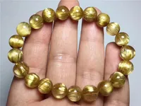 Natural Rutilated Titanium Quartz Bracelet Woman Man 9.5mm Genuine Brazil Cat Eye Effect Round Beads Crystal Lucky Stone Jewelry