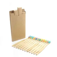 Cepillo de dientes de carbón de bambú ambiental de bambú de 10 pcs de 10 piezas Manija de madera suave de madera de madera vegana Cepillo con caja 0505
