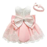 New Baby Girls Dress Kids Lace Sleeveless Tulle Birthday Party Dress with Headband Toddler Birthday Ball Gown277a185e