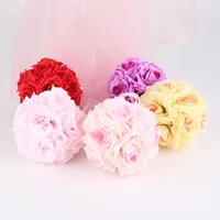 Decoratieve bloemen kransen 10cm romantische simulatie rose bloem bal met kristallen hanger kunstmatige bruiloft decoratie