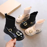 Athletic & Outdoor Kids Slip-On Shoes Girl Princess Ankle Leather Boots Child School Fashion Uniform Dress Sneakers Thick Bottom Socks Botas