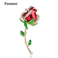 Funmor 에나멜 Esmalte Red Rose Brooches for Women Alloy Flower Weddings Banquet Party Suit Hijab Pins Brooch Valentine Day 선물 Roya22