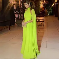 Ливанские вечерние платья с накидным арабским высоким шеи светло -зеленые шифоновые женщины Формальные платья avondjurk