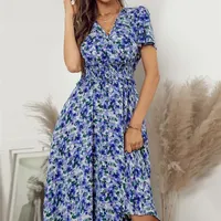 Ladies Vintage Floral Print Summer Dress Women v Neck Casual Long Party Holiday Beach Dress Женщины сахарки vestidos rabe nable 220602