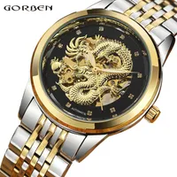 Wristwatches Luxury Dragon Skeleton Automatic Mechanical Watches For Men Wrist Watch Stainless Steel Strap Gold Clock Waterproof Mens Relogi