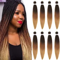 Ombre Braiding Hair Pre Stretched 26 Inch Brown Easy Braids Yaki Straight 90g/pcs Hot Water Setting Synthetic Extensions for Crochet Twist Hair