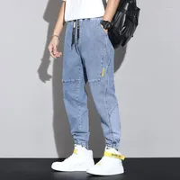 Jeans masculinos Verão fino Seção 2022 cintura elástica da cintura solta calças de nove pontos na moda calças casuais da marca