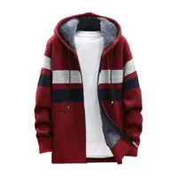 남자 스웨이터 남성 후드 코트 코트 컬러 블록 니트 가을 겨울 캐주얼 재킷 두껍게 플러시 지퍼 따뜻한 가디건 스웨터 야외 스웨터 플러스 시즈