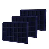 Jewelry Pouches, Bags 3Pcs Velvet 24 Grid Frame Display Tray Coin Case For Box