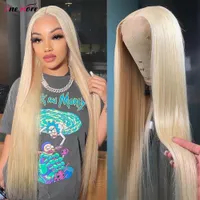 32 34 Inch Long 613 Blonde Bone Straight Lace Frontal Human Hair Wigs For Black Women Synthetic Closure Wig Cosplay Daily