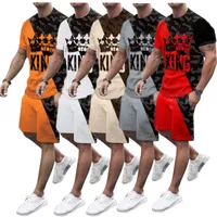 Moda King Mektup Trailtsuit Erkekler Erkekler Yaz Spor Giyim Kısa Kol O yaka T-Shirt ve Şort Kısa Pantolon 2 Parça Takım Edin Giyim Set Sıras Çıktı S-2XL