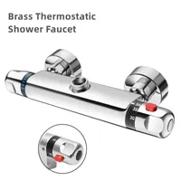 Bathroom Thermostatic Shower Faucet Brass Chrome Mixer Value Dual Handle Temperature Control Bathtub Wall Mounted 220713