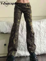 Camouflage Cargo Jeans Pockets Low Wasited Vintage Sporty Trousers Casual Korean Sweatpants Women Streetwear Jeans L220628
