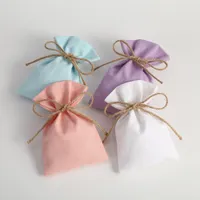 Natuur katoenen tassen met jute touw passen in Europese pandora -stijl kralen charmes en armbanden kettingen sieraden mode hanger ringen kettingzak roze wit blauw