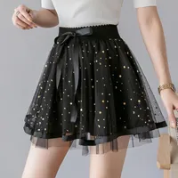 Skirts Ball Gown Skirt Mesh Voile High Waist Elastic Mini For Women Black White Cute Kwaii Girl 2022 #S14Skirts