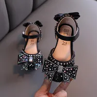 Summer Girls Sandals with Bow Diamond Princess Party Shoes Soft Flat Sandals for Girls Kids Sandals Slides for Kids Shoes301m