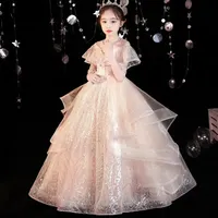 Cute 2022 Girls Pageant Dresses Sweep Train Sequin Beaded Flower Girl Party Gowns high low sequined Lace Ball Gown Wedding Dresses