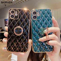 För iPhone 12 Ring Case Luxury Gold Plating Geometric Silicone för iPhone 11 11Pro 12 Pro XS Max X XS XR 7 8 Plus Magnetic Cover AA220326