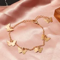 Charm Bracelets Small Alloy Butterfly Pendant Bracelet For Women 2022 Beach Gold Color Feet Boho Jewelry Girl Gift