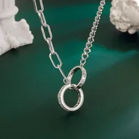 Anhänger Halskette Trendy Sterling 925 Silber Dicke Halskette für Frauen Diamant Alphabet Doppelring Mode Juwelchpendant