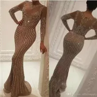 2022 Long Sleeve Dresses Evening Wear Luxury Crystals Gold Evening Gowns Celebrity Prom Dress BC2554194F