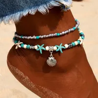 Perles de coquille vintage Bracelet de cheville de cheville à la main