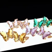 Nouveau créateur de mode étincelant beau en cristal coloré en diamant grand papillon boucle d'oreille pour femmes filles argent post280o