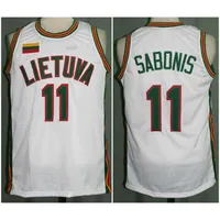 SJZL98 # 11 Arvydas Sabonis Team Lietuva Lituanie Rétro Jersey Basketball Jersey Backball Mens Broderie Couverte Nom et Nom
