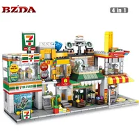 BZDA MINI BLOKKEN CITY STRETEN VIEW -serie MOC Coffee Burger Shop Convenience Store Model Building Block Toys For Girls Gifts 220815