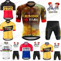 2022 Kids Jumbo Visma Cycling Jersey Set Boys Girls France 투어 사이클링 의류 어린이 네덜란드 벨기에로드 자전거 정장