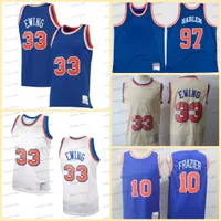 Retro 33 Patrick Ewing Gericilik Jersey Vintage Mitchell Ness 10 Walt Frazier 97 Basketbol Formaları Mavi Beyaz Dikişli Erkek Üniformalar