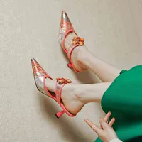 Sandalias de Cuero Natural Para Mujer zapatos tela seda con hebilla nix sexy punta bordada vintage 22 cm 24 5 220511