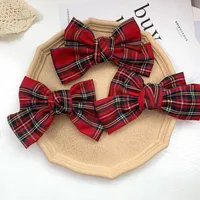 Hair Accessories Red Plaid Fabric Bowknot French Clips Christmas Top Head Ponytail Hairpin Girls School Party Headwear Hairgrip Xmas Hairbow