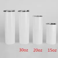 15 20 30 oz Straight Sublimation Blanks Tumblers Stainless Steel Insulted Water Cups With Plastic Straw And Lids