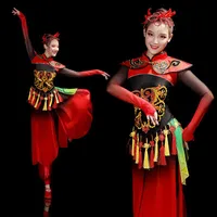 Stegslitage Kinesisk Hanfu DJ Kostym National Dance Dress Kvinnor Gradient Klassisk Traditionell Fan Folk För Vuxen 2022