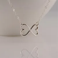 Outline Open Two Love Hearts Necklaces Geometric Wire Wrapped Horizontal 2 Double Heart Infinite Infinity Necklaces for Women3436