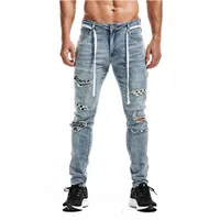 Men's Jeans Men Vintage Clothing Hiphop Streetwear Denim Distressed Pants High Quality Black Ripped Slim-fit Plus Size For